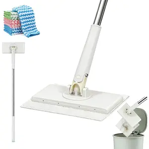 Snap Grip Mini Mop,Cloth Changing Mini Mop,35inch Long Handle Mopping Stick,360° Swivel Head,Dry and Wet Use,Ideal for Tight Corners(White,6 Reusable Cloth)