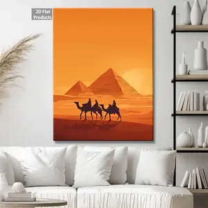 2D Flat, 1pc 1pcs Suitable for Indoor/Outdoor Elegant Desert Wall Art Print - Wrap-Around Canvas Frame Retro Decor, Minimalist Vector for Living Room, Bedroom, Office - Perfect Gift for (Wooden Frame), 2D Flat	