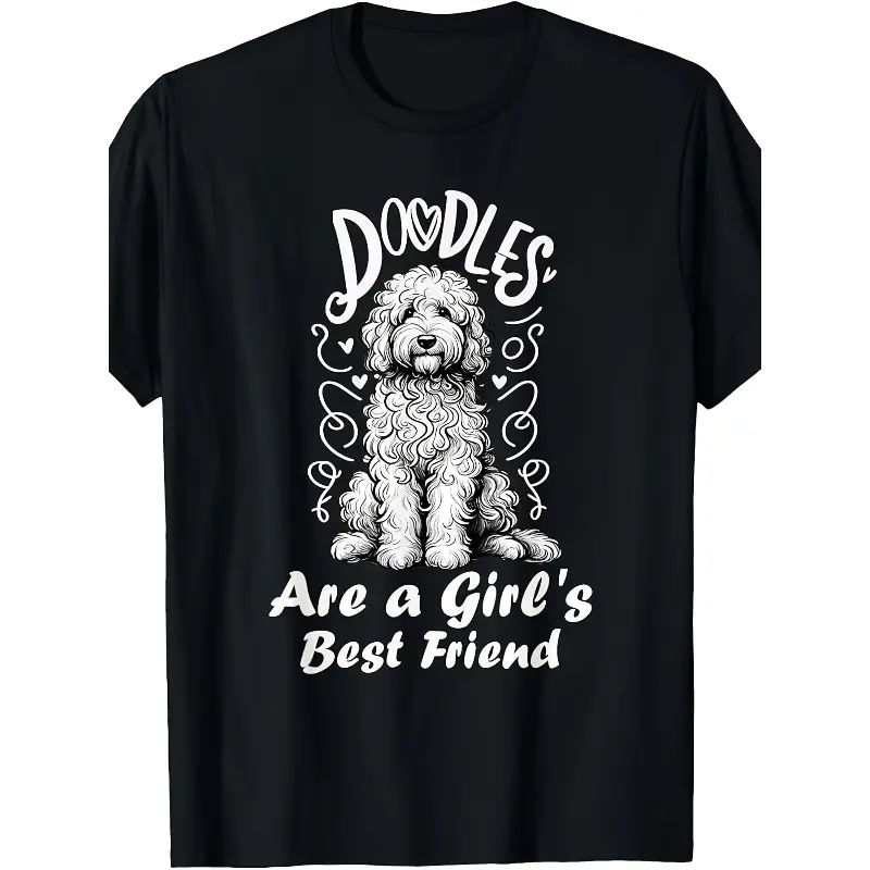 Women'S Soft 100% "Doodles Are A Best Friend" Golden Labradoodle Graphic T-Shirt - Retro Dog Lover Tee with Heart & Paw Print Design, Moisture-Wicking Comfort Fit Crew Neck Short Sleeve Top for Daily Wear, Parties & Gifting, All-Season Casual Shirt