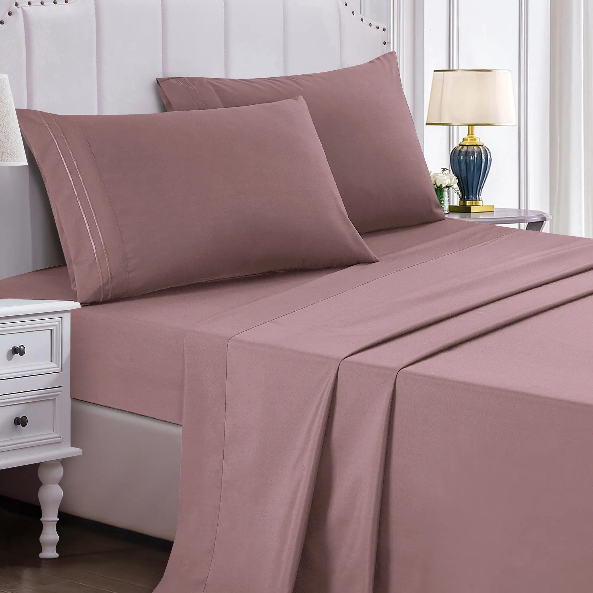 Embroidery 90g microfiber bed sheets Set - 3pcs/4pcs for RV for Airbnb ,Skin-friendly Cooling Sheets , All Seasons, Breathable, Comfortable, Soft, So