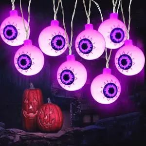 16 FT 30 LED Halloween Eyeball String Lights, Outdoor Battery Operated 3D Halloween Decorations Light with 8 Lighting Modes Timer for Indoor Window Party Garden Yard (Purple)
