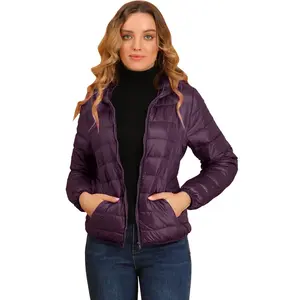 Allegra K Women's Hooded Packable Thickened Short Down Puffer Jacket Purple XX-Large