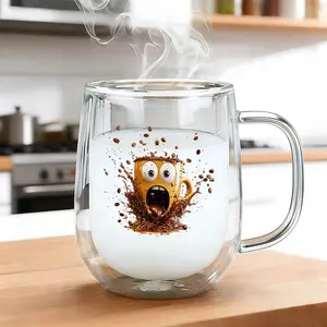 1PC Insulated Double-Walled High Borosilicate Reusable Glass Cup with Handle,large Capacity Clear Coffee Mug for Hot & Cold Beverages Drinks for Men Women,Perfect Birthday Gift,Travel-Friendly, Stylish Drinkware, kitchen Bar Settings,Home Office Water Cup