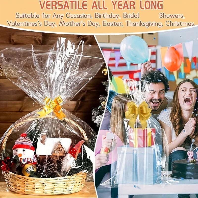 10pcs Large Shrink Wrap Bags for Gift Baskets, Transparent PVC Heat Seal Bags, 20x28/24x32/28x35 Inches, Easter Halloween Christmas Valentine's Day