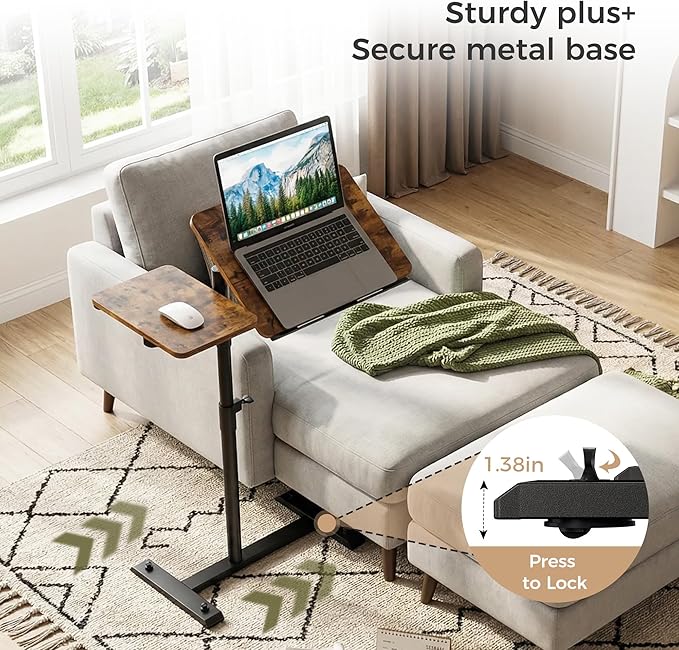 YUHFERA Rolling Table for Laptop Stand, Height and Angle Adjustable Over Bed Table with Wheels, Tilt-Top Laptop Desk for Couch with Cup Holder, Bed Table Tray for Eating YUHFERA Rolling Table for Laptop Stand, Height and Angle Adjustable Over Bed Table with Wheels, Tilt-Top Laptop Desk for Couch with Cup Holder, Bed Table Tray for Eating