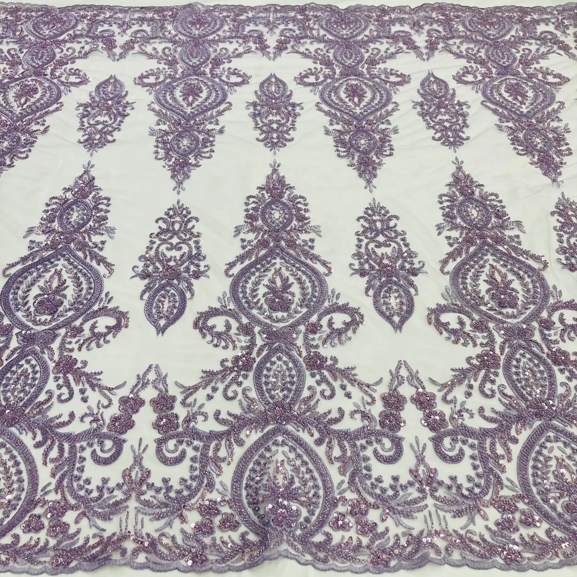 Embellished Bead-Pearl Embroidered Lace Fabric on Polyester Mesh - 48 in Wide, Couture Luxe Formal Fabric for Evening Gowns & Dance Costumes, Ornate, Sequin-Accented, Wedding-Ready, Ships Within 24 Business Hours, Classic Couture Look