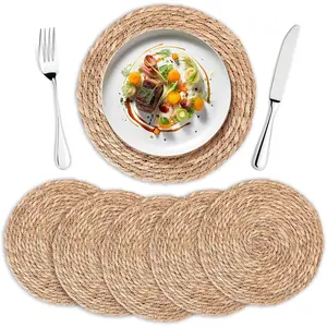 6pcs - 12inch - Round Woven Placemats | Handmade Natural Wicker Placemats for Holiday Wedding Home - Slip & Heat Resistant Rattan Chargers for Dinner Plates
