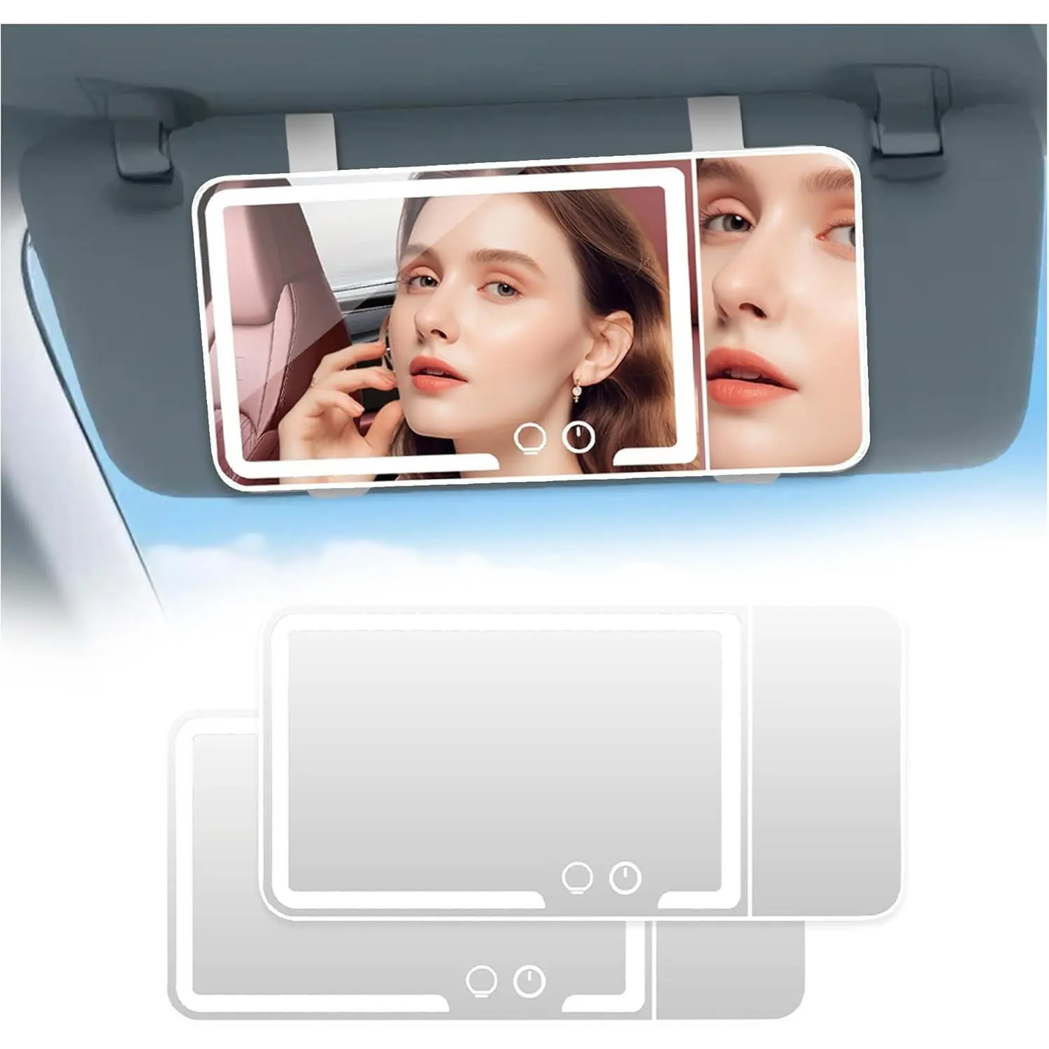 Upgraded Version Car Sun Visor Vanity Mirror - 5X Magnify, Rechargeable LED Light-Up Makeup Mirror, 3-Color Dimming, Universal for Car, SUV