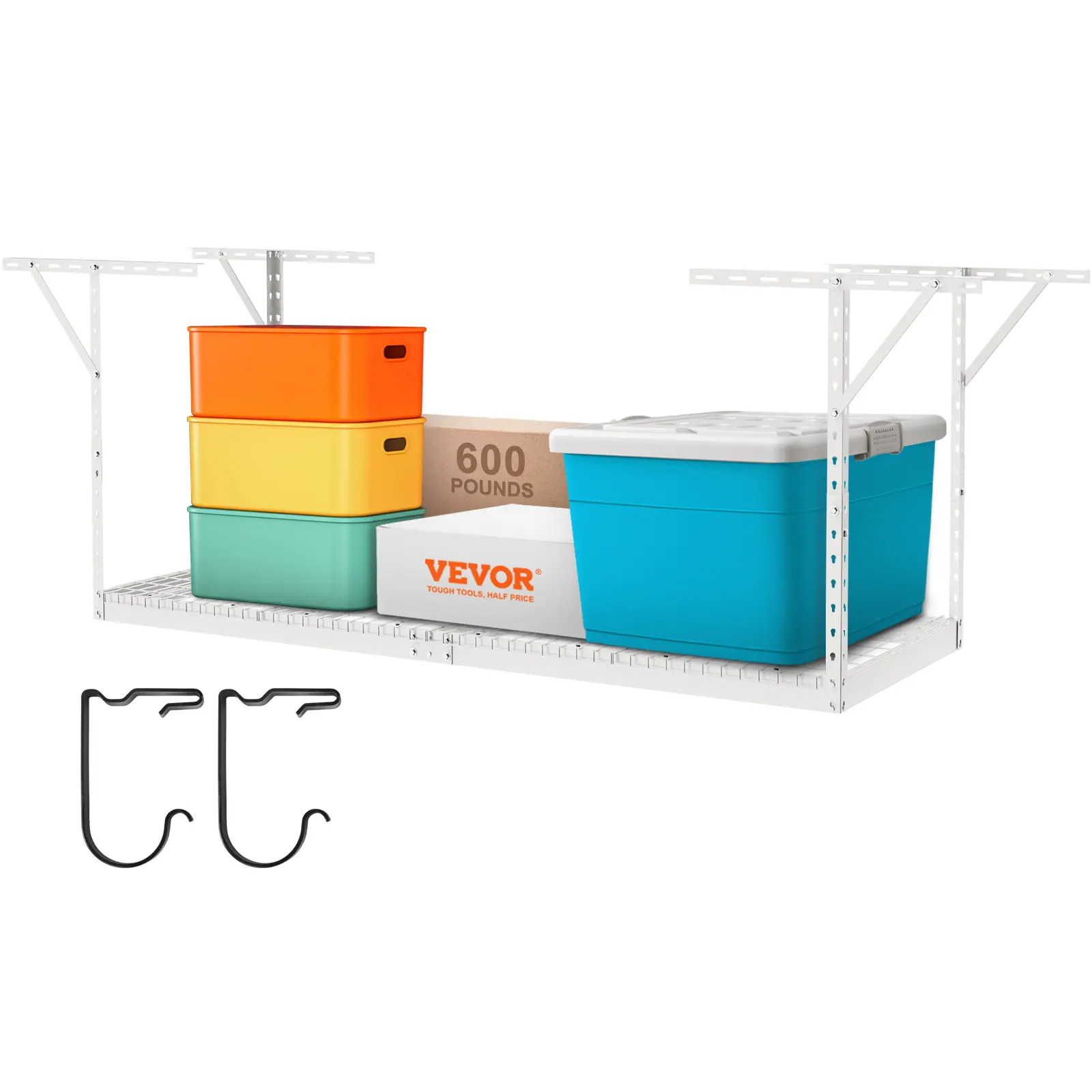 VEVOR Overhead Garage Storage Rack,  36x96 inch Garage Ceiling Storage Racks, Heavy Duty Adjustable Cold Rolled Steel Racks for Garage Storage, Organization, 600 lbs Load Capacity, 22''-40", White