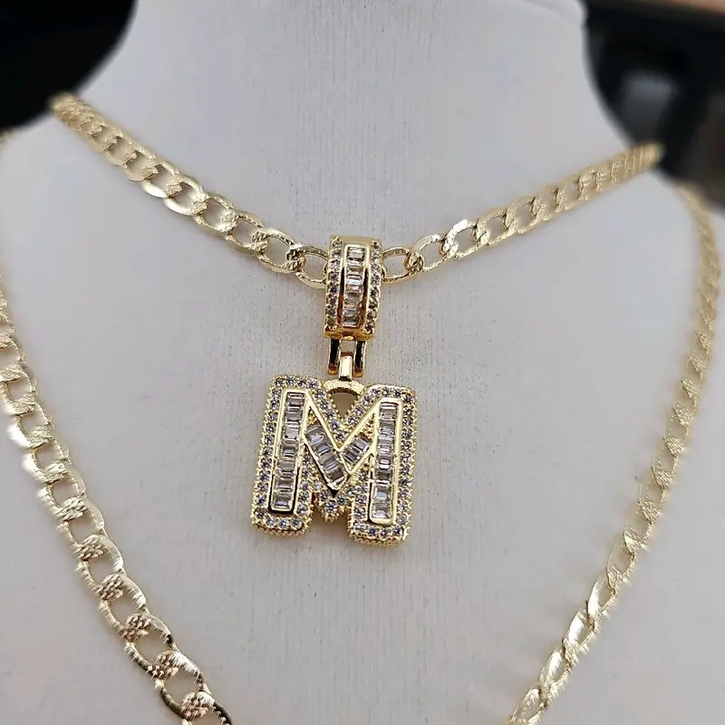 14K Gold Plated Letters Diamantados for Men & Women - 20 Inches & 22 Inches Chain day gift bracelet gift Fashion Alphabet Pendant Elegant Necklace