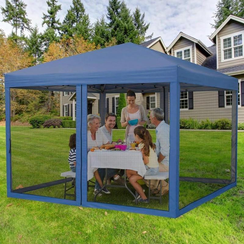 【Christmas Gift】Navy blue- 10 X 10 FT Pop Up Canopy, Heavy Duty Party Tent With Mosquito Netting, Height Adjustable Instant Sun Shade, Portable Screen Shelter With Roller Bag For Parties, Camping, Events