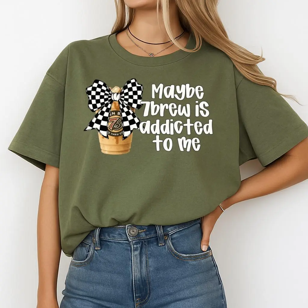 Maybe 7brew Is Addicted To Me T-Shirt, Funny Iced Coffee Lover Gift, Retro Summer Vibes Graphic Tee, JYP Aesthetic Coffee Shirt, Colorful 7 Brew Fan Apparel, Unisex Casual Top