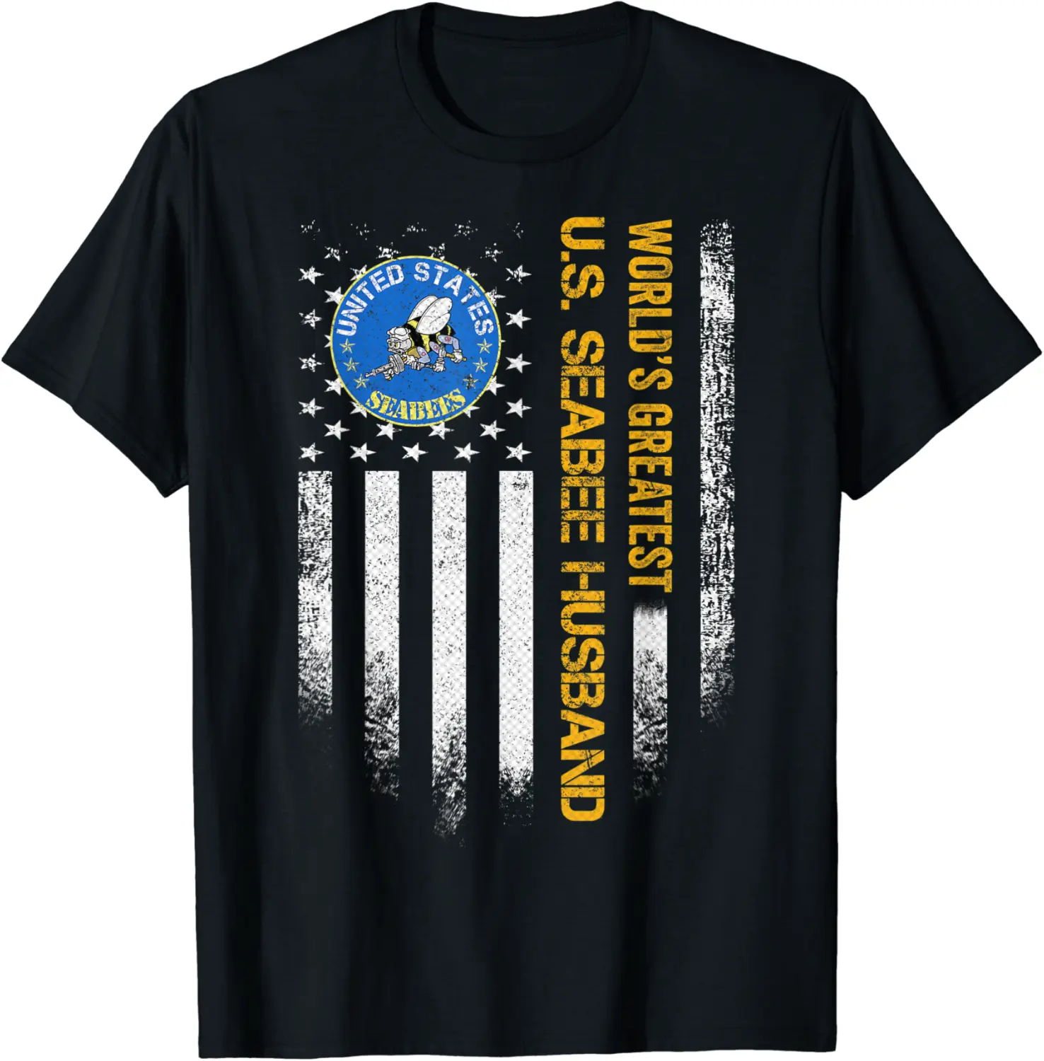 Vintage USA Flag World's Greatest US Seabee Veteran Husband T-Shirt - Autumnsc Shop 49B09L6DVXTK