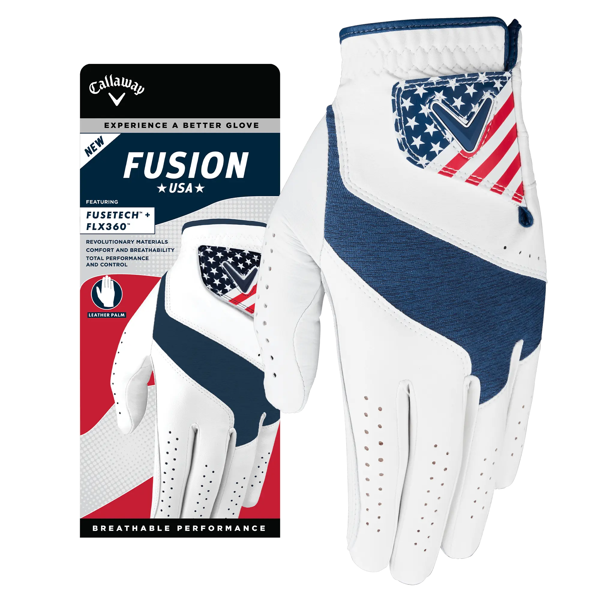 Callaway Golf Men's Team USA Fusion Golf Glove in White/Navy/Red | Size: Medium