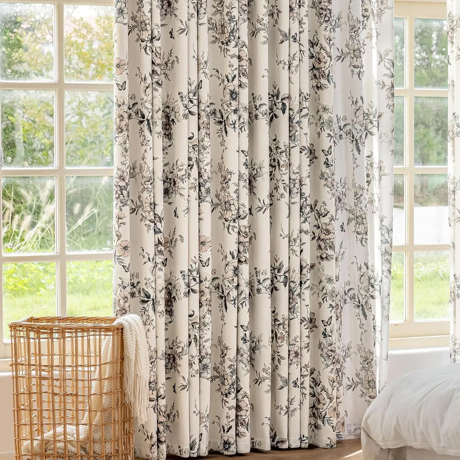 Vintage Brown Floral Blackout Art Style Curtains - 2 Panels, Wrinkle-Resistant Durable Breathable Privacy Curtains, W52 x L84/L96 Farmhouse Drapes for Bedroom, Hang Dry Do Not Bleach Home Decoration Window Hanging