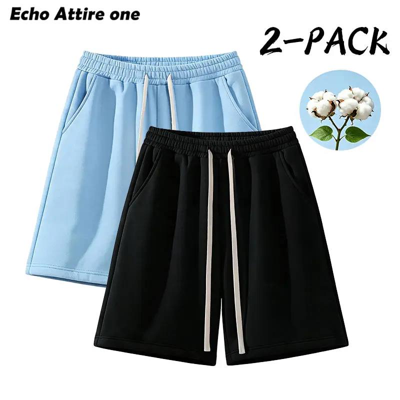Echo Attire solid-color boys’ athletic drawstring shorts, loose fit for summer, available in multiple colors, basic style, mid-thigh length, cotton, skin-friendly breathable fabric, elastic waistband with drawstring design, Father’s Day gift