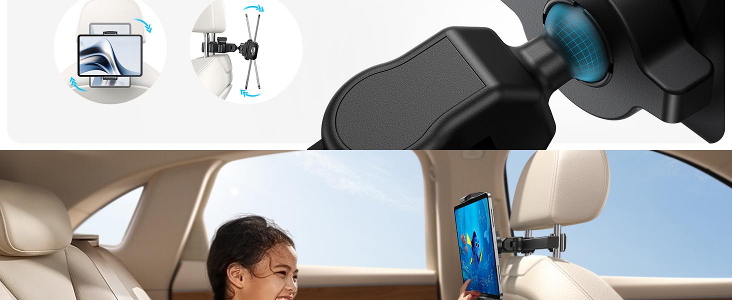 Lamicall Car Headrest Tablet Holder - [3 in 1 Extension Arm] Adjustable Tablet Car Mount for Back Seat, Gifts Road Trip Essentials for Kids, for 4.7-11" Devices
