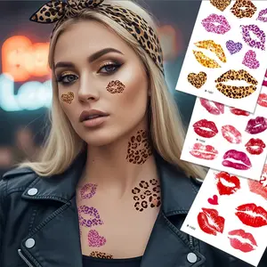 8pcs Valentine's Day Temporary Tattoo Sticker Sexy Leopard Red Lips Kiss Love Face Tattoo Sticker For Party Body Art Fake Tattoo Juicy Lip Tattoo