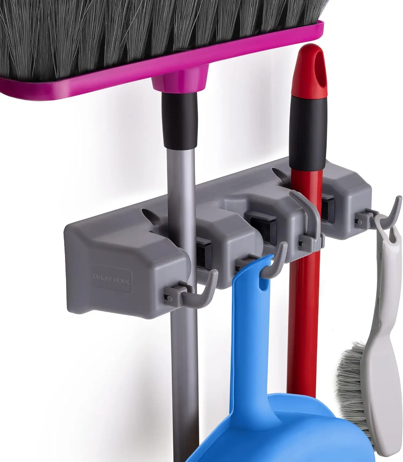 Home Mop and Broom Organizer Wall Mount - Easy to Install Mop and Broom Holder Wall Mount for Storing Cleaning Supplies - Organizer Utility Racks Mop Holder and Broom Hanger (3 Slots, Gray)