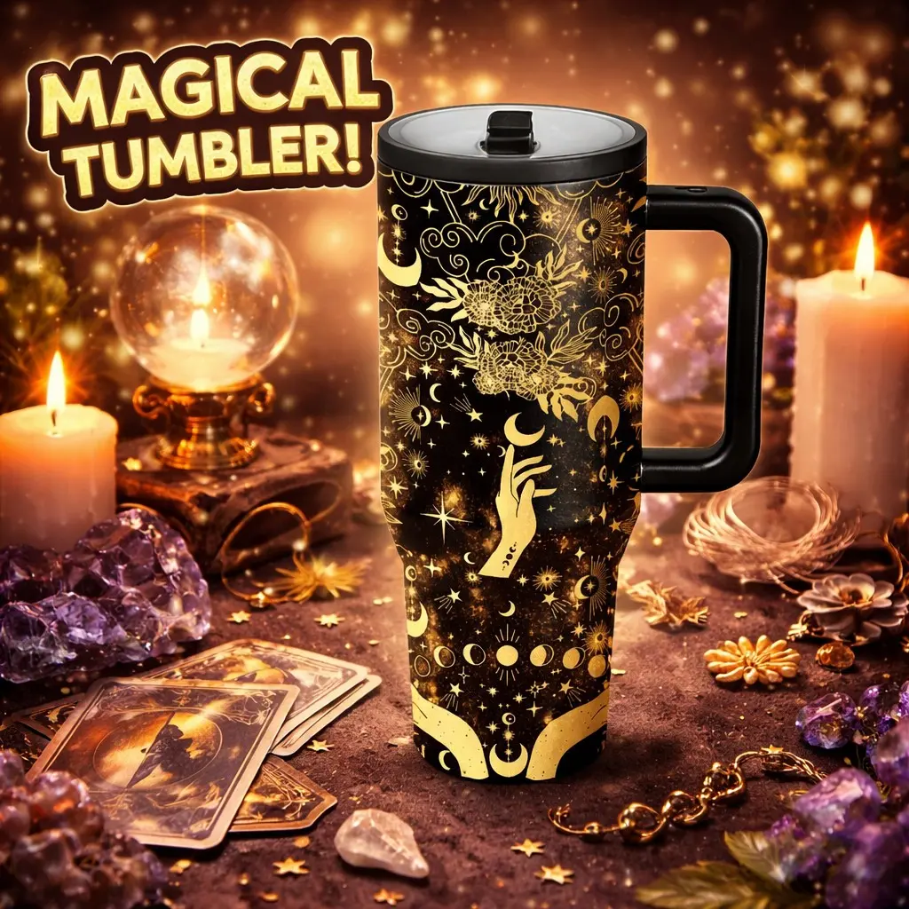 AuraCup 1pc 40oz Insulated Tumbler with Handle and Lid, Celestial Moon Sun Line Art Pattern Travel Mug, Stainless Steel Thermos, Insulation Drinkware, Insulated Cups, Coffee Cup for Hot Cold Drinks, Thermal Tumbler, Keeps Cold 12H Hot 6H