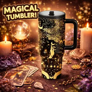 AuraCup 1pc 40oz Insulated Tumbler with Handle and Lid, Celestial Moon Sun Line Art Pattern Travel Mug, Stainless Steel Thermos, Insulation Drinkware, Coffee Cup for Hot Cold Drinks, Reusable Water Cup for Car Office Outdoor, Keeps Cold 12H Hot 6H