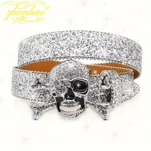 Rhinestone Skull Belt for Men Women Studded Belts Skull Rhinestone Belt Men Women Bling Stylish Belt Cowgirl Belts designer belt