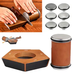 Magnetic Rolling Knife Sharpener Set,  Rolling Knife Sharpener Tool, Diamond Sharp Curve Knife Sharpener, Wooden Handle Sharpening Stone, Diamond Ceramic Knife Sharpening Set  for honing knives sharpening Kitchen Gadgets Steel Kitchenware Angle