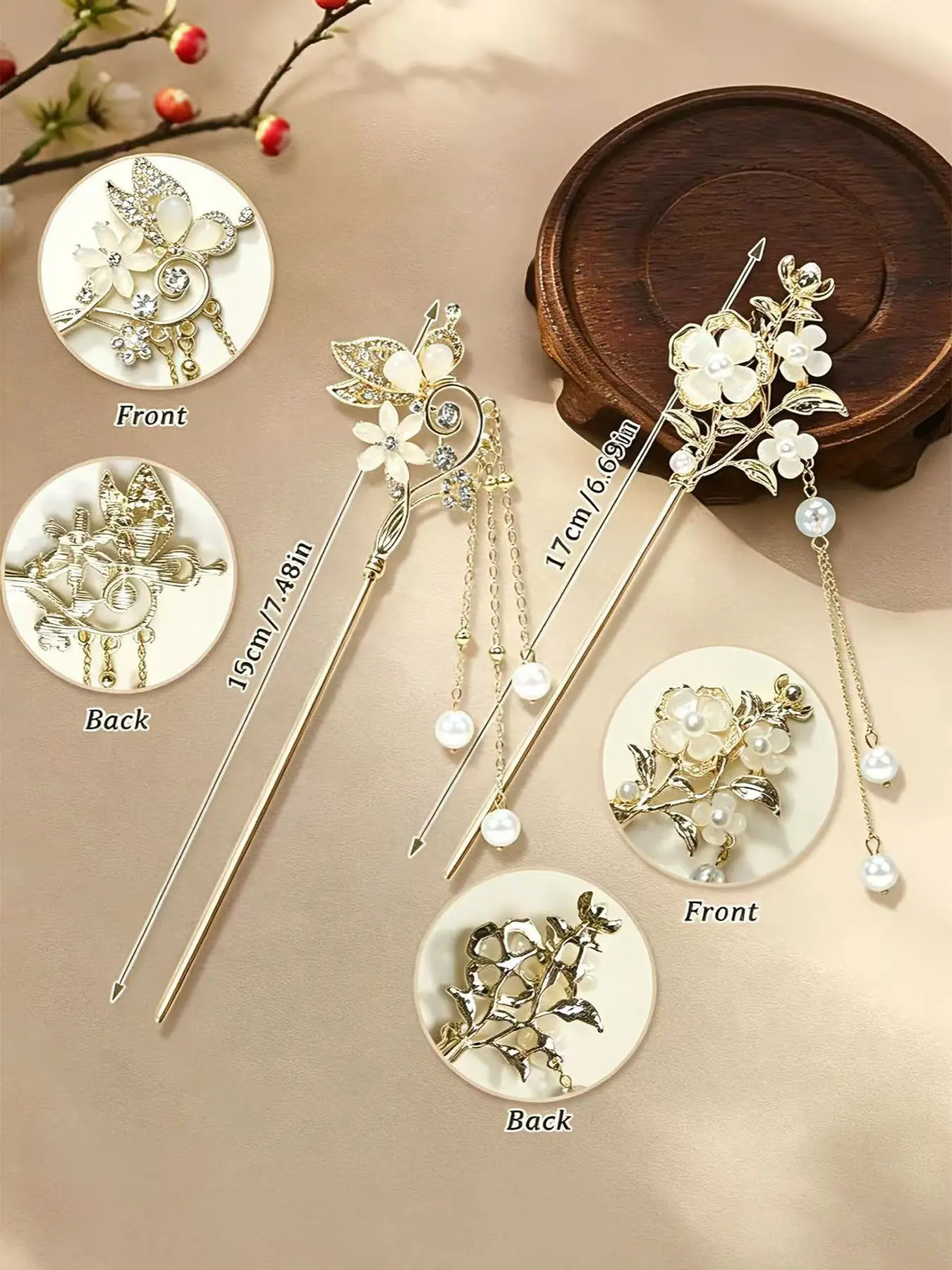 2packs Lily of the Valley Hair Sticks, Pearl Flower Vintage 
