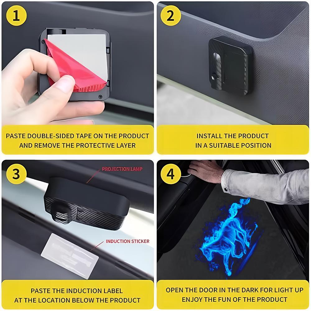 4-Piece Universal Wireless Car Door Welcome Light, Blue Flame Horse, Magic Circle Car Door Projection Light, Car LED Welcome Ambient Light, Easy Installation Car Interio 4-Piece Universal Wireless Car Door Welcome Light, Blue Flame Horse, Magic Circle Car Door Projection Light, Car LED Welcome Ambient Light, Easy Installation Car Interio