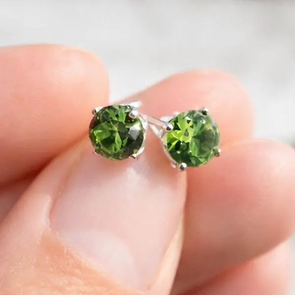 Sterling Silver Green Peridot Stone Stud Earrings