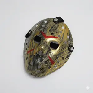 Jason Voorhees Hockey Mask, Classic Friday the 13th Horror Costume Mask, Scary Red Accent Mask for Halloween Cosplay, Haunted House & Prank Party
