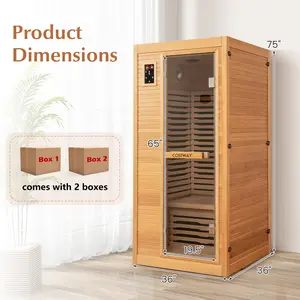 COSTWAY - Far Infrared Wooden Sauna Room with Bluetooth Speakers and Oxygen Ionizer for 1-2 person
