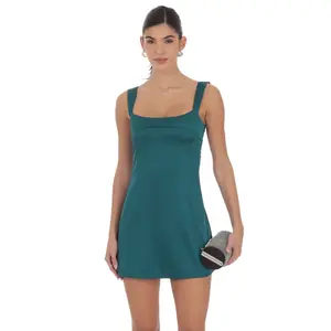 Satin Shift Dress in Teal