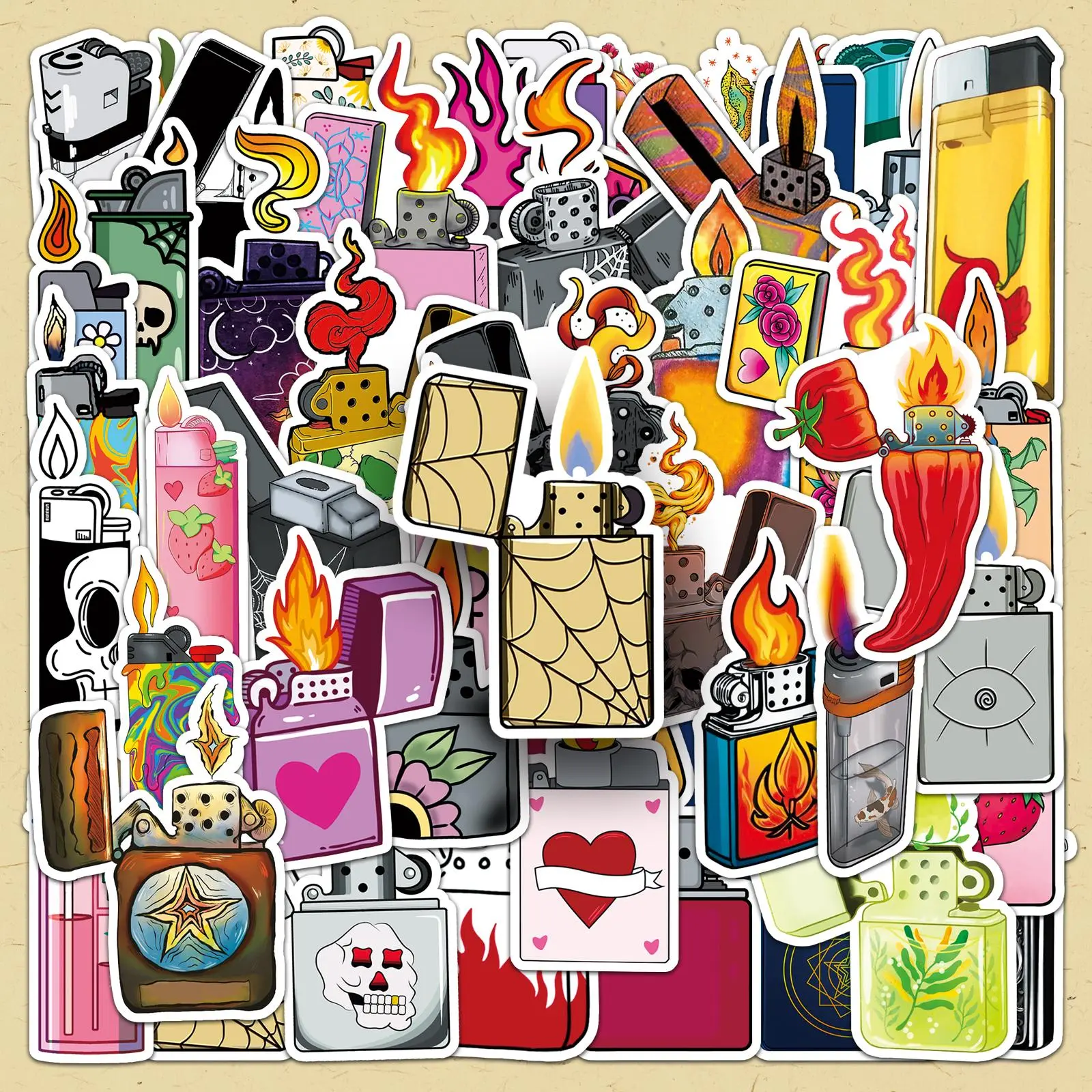 Lighter Sticker, 100pcs/set Cartoon Lighter Sticker, DIY Decorative Sticker for Cellphone, Smartphone, Phone Case, Computer, Guitar, Bag, Water Cup, Scrapbook