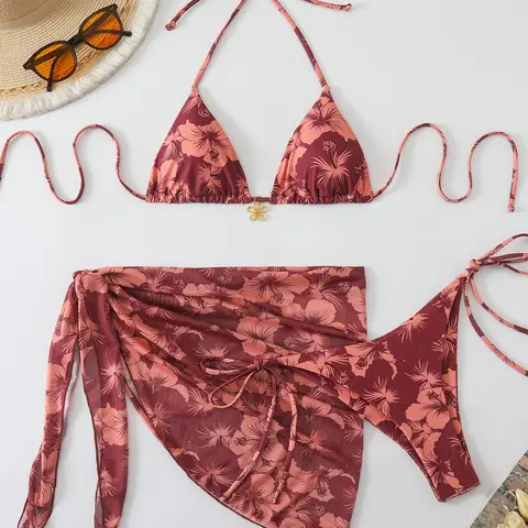 Women's Fashion Two-Piece Bikini Set, Three-Piece Swimsuit for Beach & Pool, Stylish Swimwear for Summer Vacation, Style Bikini Set