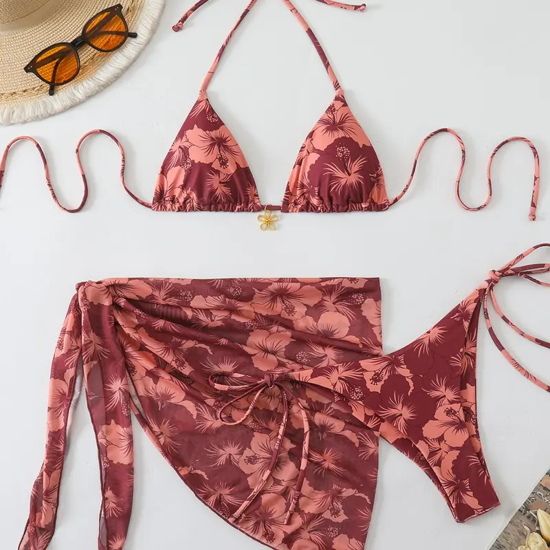 Women's Fashion Two-Piece Bikini Set, Three-Piece Swimsuit for Beach & Pool, Stylish Swimwear for Summer Vacation, Style Bikini Set