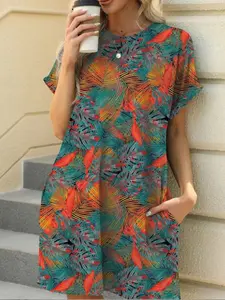 Fashion Print European Style Loose Casual Short Sleeve Plus Size Women's Dress, Comfortable Summer Wear, Stylish and Trendy Design