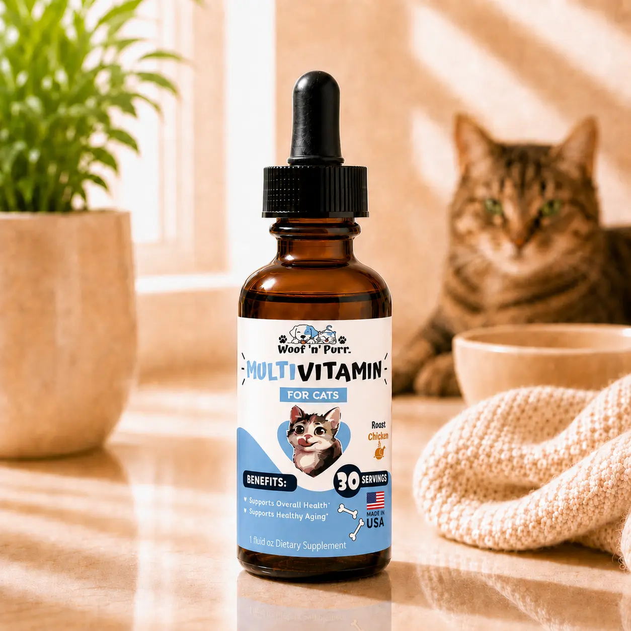 Multivitamin for Cats – Daily Wellness & Healthy Aging Support | 30 Servings | Woof 'n' Purr