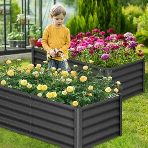 Raised Garden Bed, Rectangular Planter Raised Beds for Plants, Vegetables and Flowers, Outdoor Metal Raised Garden Beds, 6x3x1 FT, Dark Grey