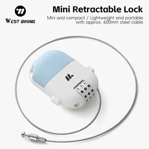 WEST BIKING Mini Retractable Combination Lock, 3-Digit Keyless Cable Lock with 600mm PVC Coated Steel Cable, Portable Anti-Scratch Security Lock for Bike Helmet, Luggage, Scooter, Stroller