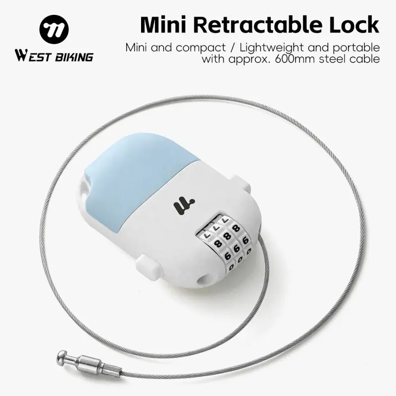 WEST BIKING Mini Retractable Combination Lock, 3-Digit Keyless Cable Lock with 600mm PVC Coated Steel Cable, Portable Anti-Scratch Security Lock for Bike Helmet, Luggage, Scooter, Stroller