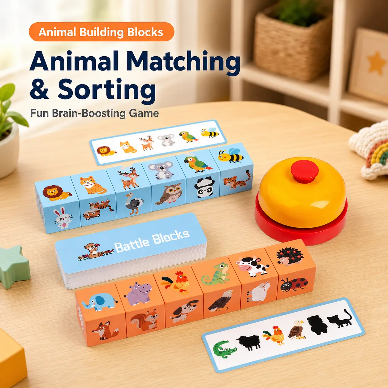 Wooden Animal Matching Game for Unisex Toddlers, 40 Challenge Cards Brain Teaser Puzzle, Montessori Preschool Toddler Learning Activities Toy for Ages 3-6, Holidays Family Game Night Logic & Focus Skill Builder sohochic