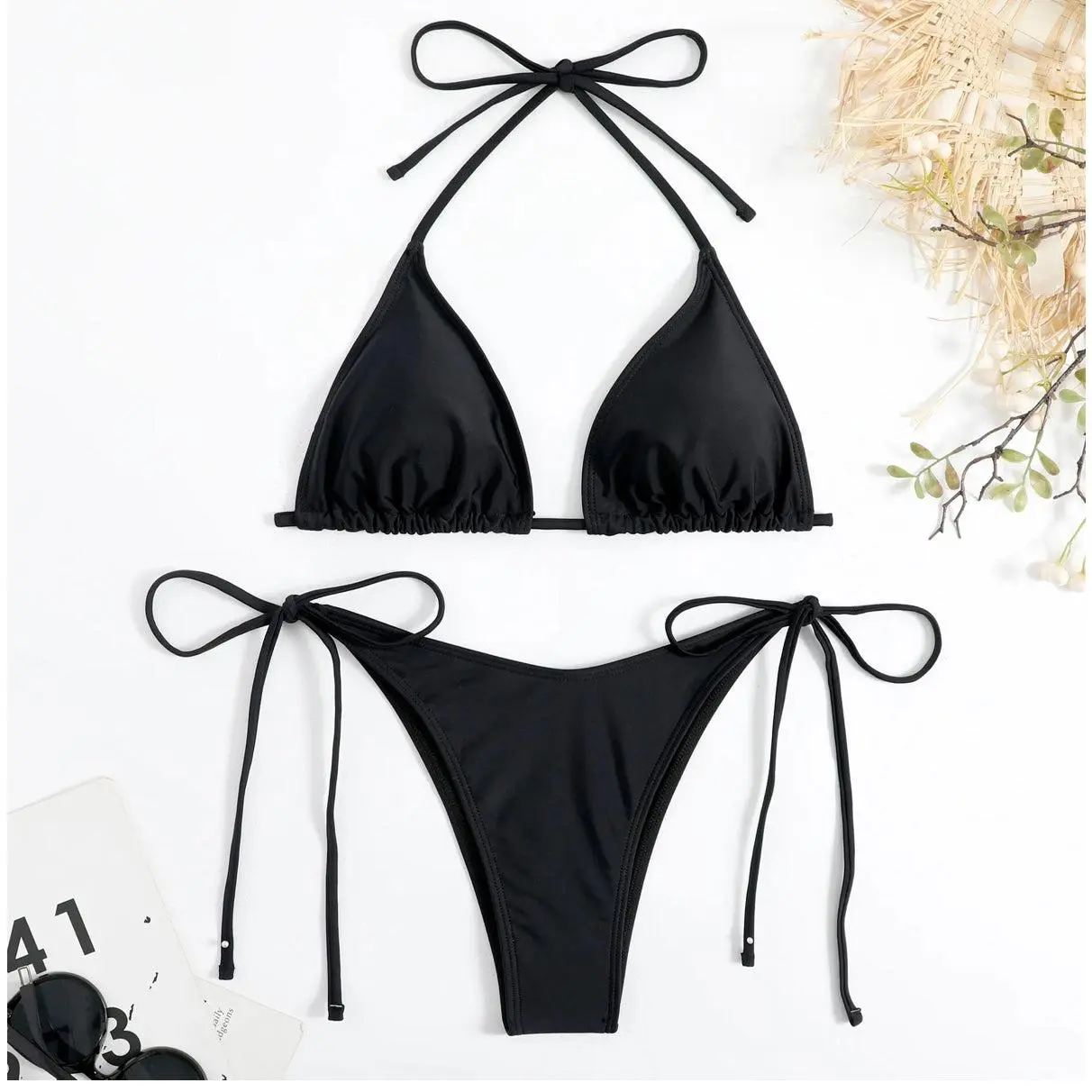 Simple Bikinis Set Solid Black