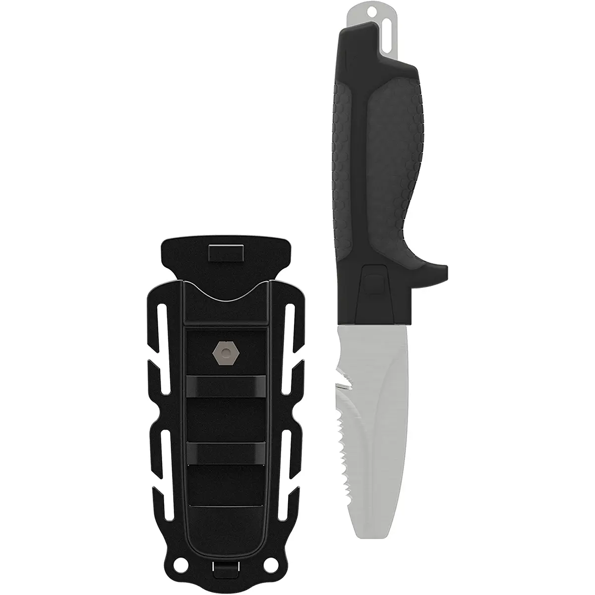 Gear Aid 3" Tanu Blunt Tip Fixed Blade Knife - Rubber Handle with Finger Stop, Line Cutter, and Mountable Sheath for Dive and Rescue (Sports & Outdoor Fishing Equipment), Secure Grip, Dive Rescue, Outdoor Sports, Serrated Edge