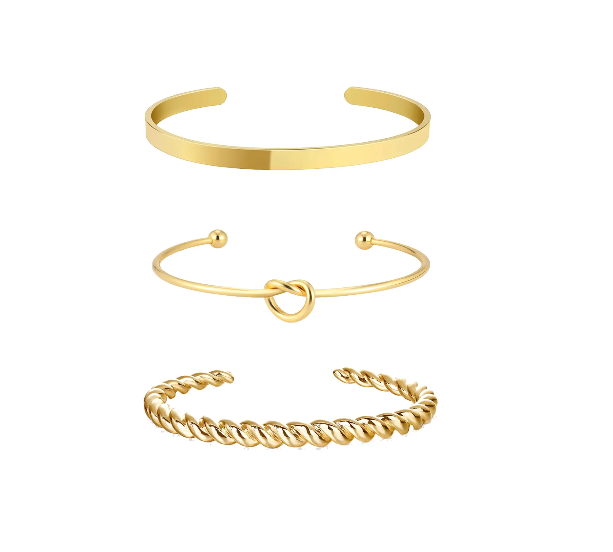 KOPERIN Women's 3-Set Gold Chunky Twist Bangle Cuffs - Adjustable Size Female Wear Textured Bracelets, Trendy Costume Jewelry Accessories Gifts, Antitarnish Plated Bracelets & Bangles, Arm Candy Bracelets & Bangles