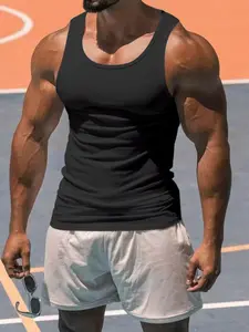 Men's Essential Plain Sleeveless Tank Top, Workout Vest, Solid Sports Vest, Comfortable Casual Wear for Gym and Outdoor Activities, Classic Basic Style for Fall & Winter, Fitness Workout Vest