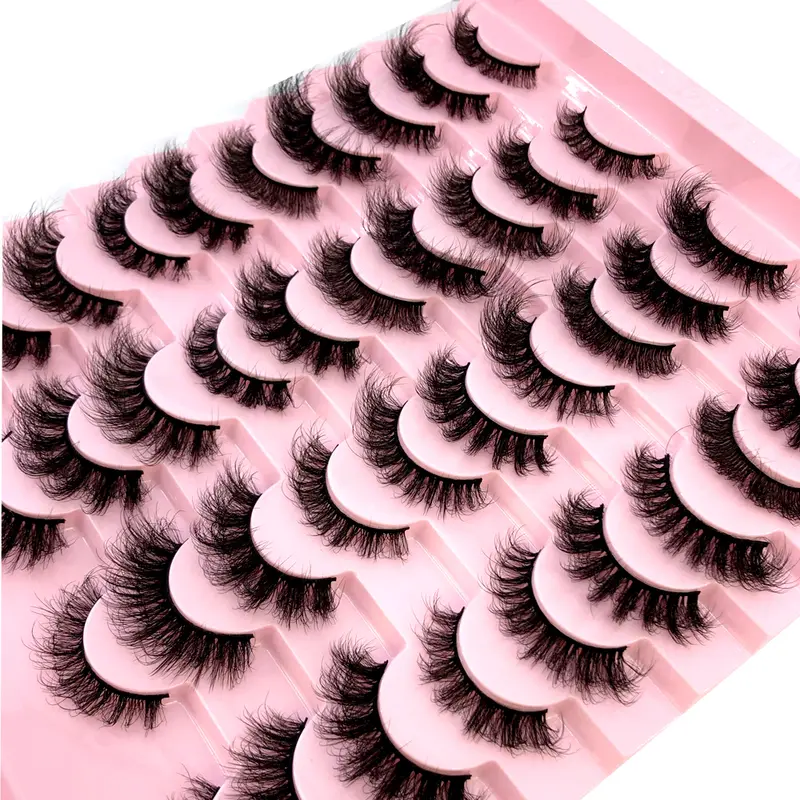 Wholesale 20-Pair 0.07mm Natural Fluffy Dense 6D Artificial Mink Strip Lashes - Cosmetic, 3D Curl, Winged End, Elongated, Handmade Messy Cross, Volumizing, Exaggerate Effect, Doll Makeup, Assorted with Adhesives