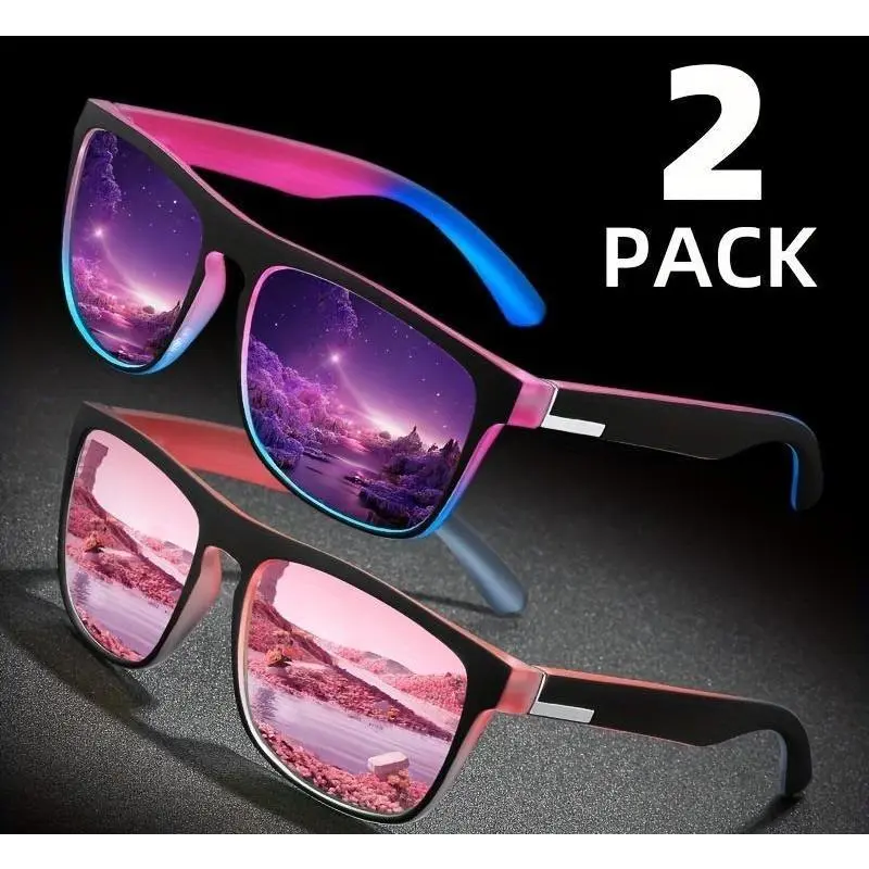 2 Pack Stylish Square Sunglasses for Men & Women, Gradient Reflective Lenses with UV400 Shield for Driving & Outdoor, Stylish Sunglasses, Womens Sunglasses, Square Frame