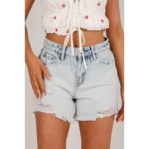 Bella Light Wash High-Rise Distressed Denim Shorts