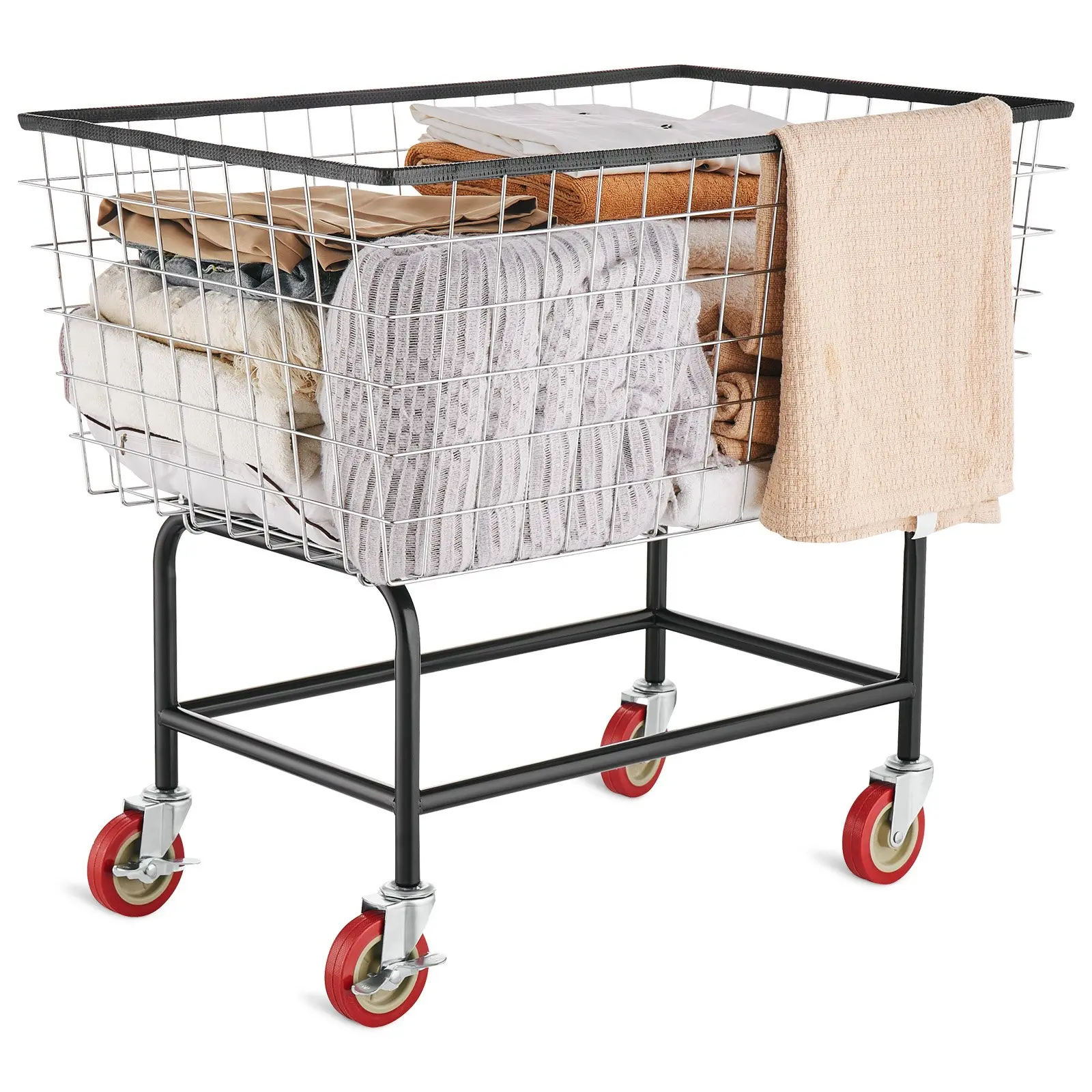 【Summerfinds】VEVOR Commercial Portable Wire Laundry Cart, 4.5 Bushel Removable Wire Mesh Basket, 5in Locking Casters, 35in x15.7in x22in Chrome-Finished Galvanized Steel Frame, Polypropylene Anti-Collision Edge, Sturdy Heavy-Duty Laundry Tool